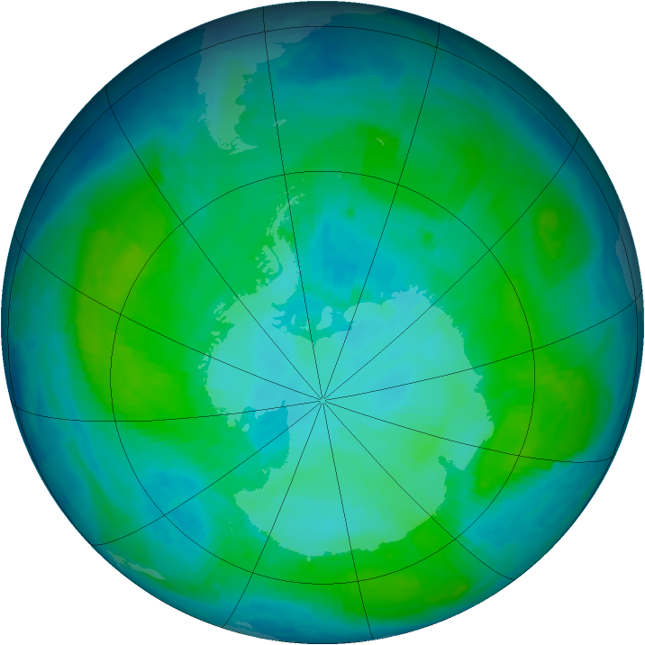 Antarctic ozone map for 18 January 1997